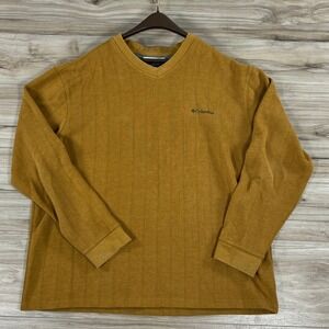 Columbia Mens XL Mustard Yellow V Neck Ribbed Pullover Sweater AM6995 READ